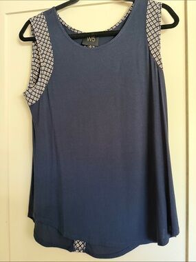 W5 Navy Blue Sleeveless Tank with Printed Shoulder Trim